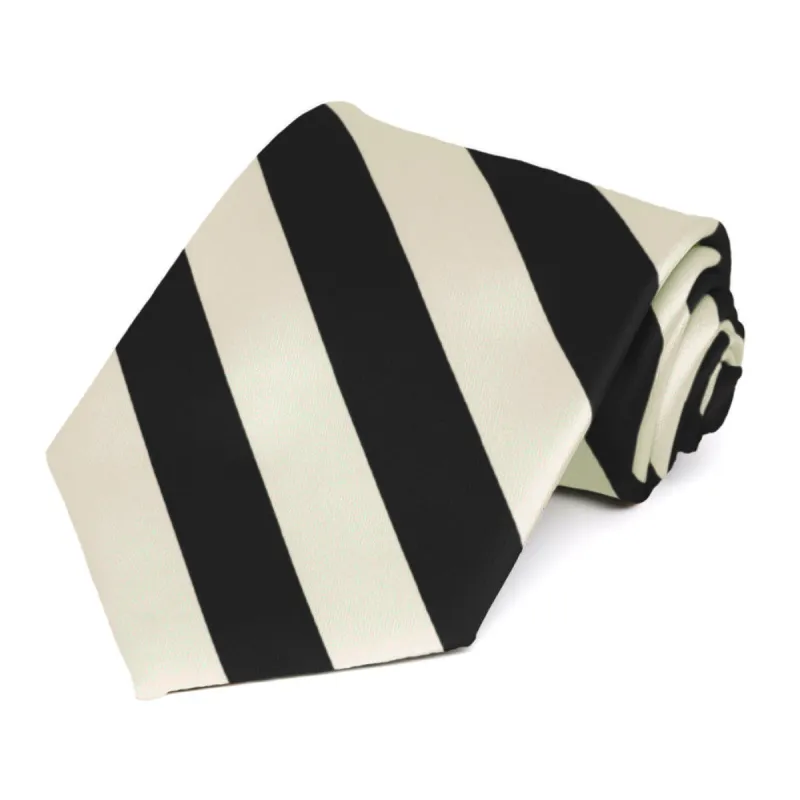 Black and Ivory Striped Tie sold by TieMart