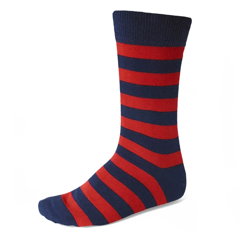Men's Red and Navy Blue Striped Socks sold by TieMart