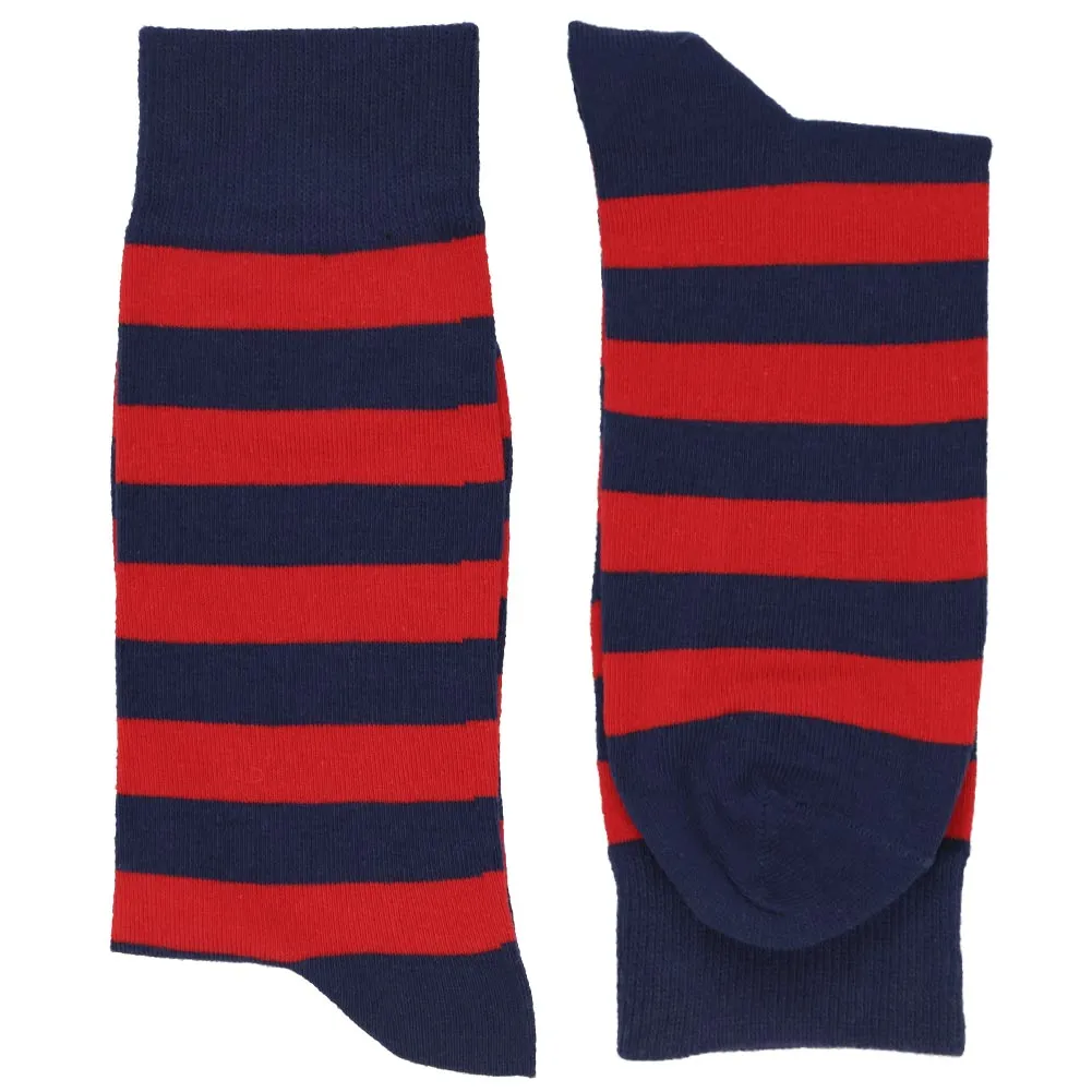 Men's Red and Navy Blue Striped Socks sold by TieMart product image thumbnail 2
