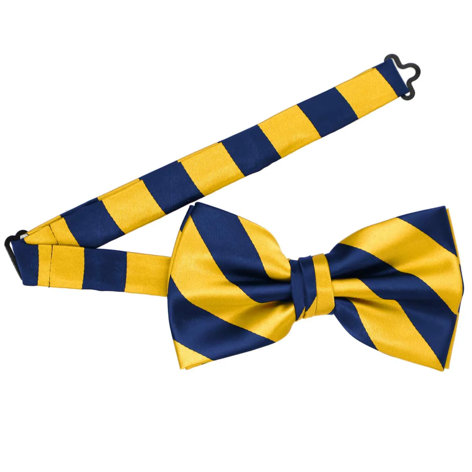 Blue Velvet and Golden Yellow Striped Bow Tie sold by TieMart product image thumbnail 3