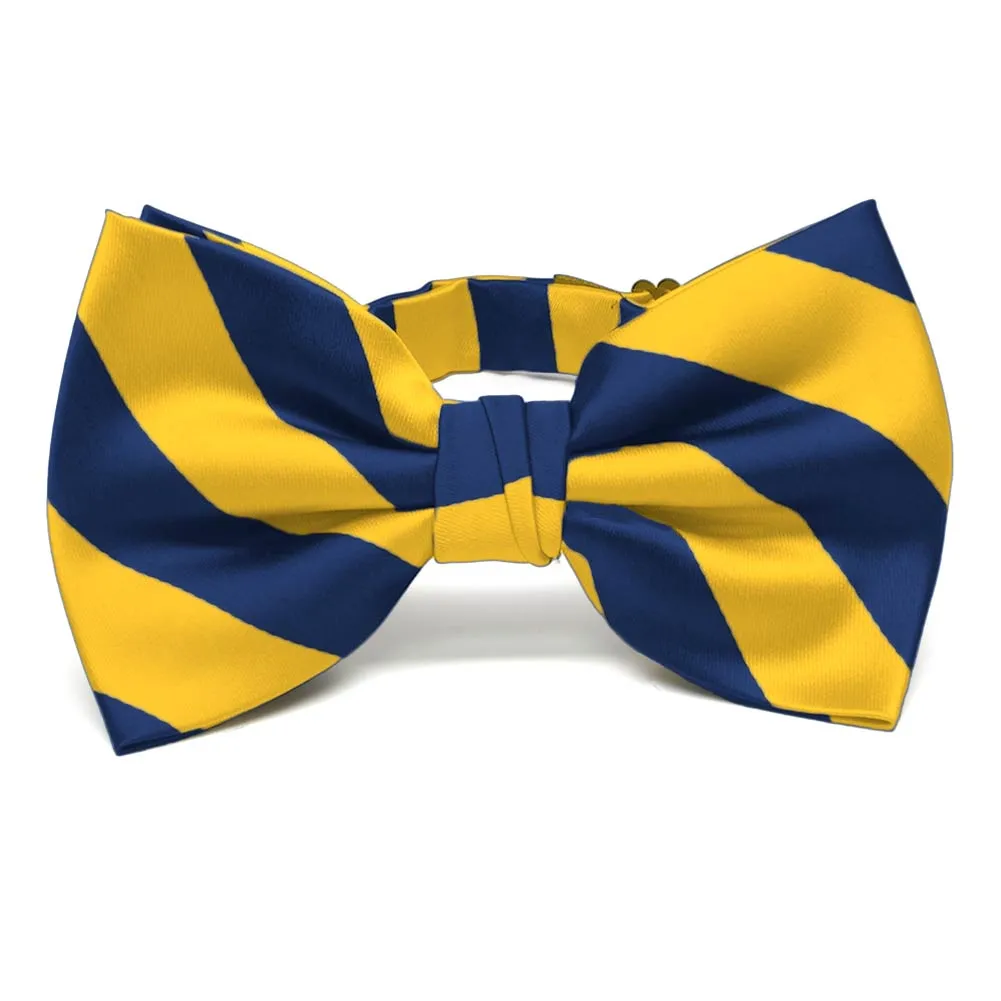 Blue Velvet and Golden Yellow Striped Bow Tie sold by TieMart