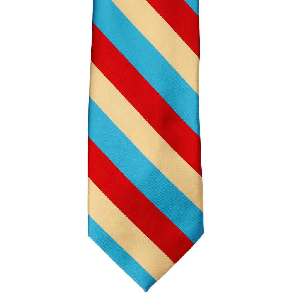 Red, Pale Gold and Turquoise Striped Tie sold by TieMart product image thumbnail 3