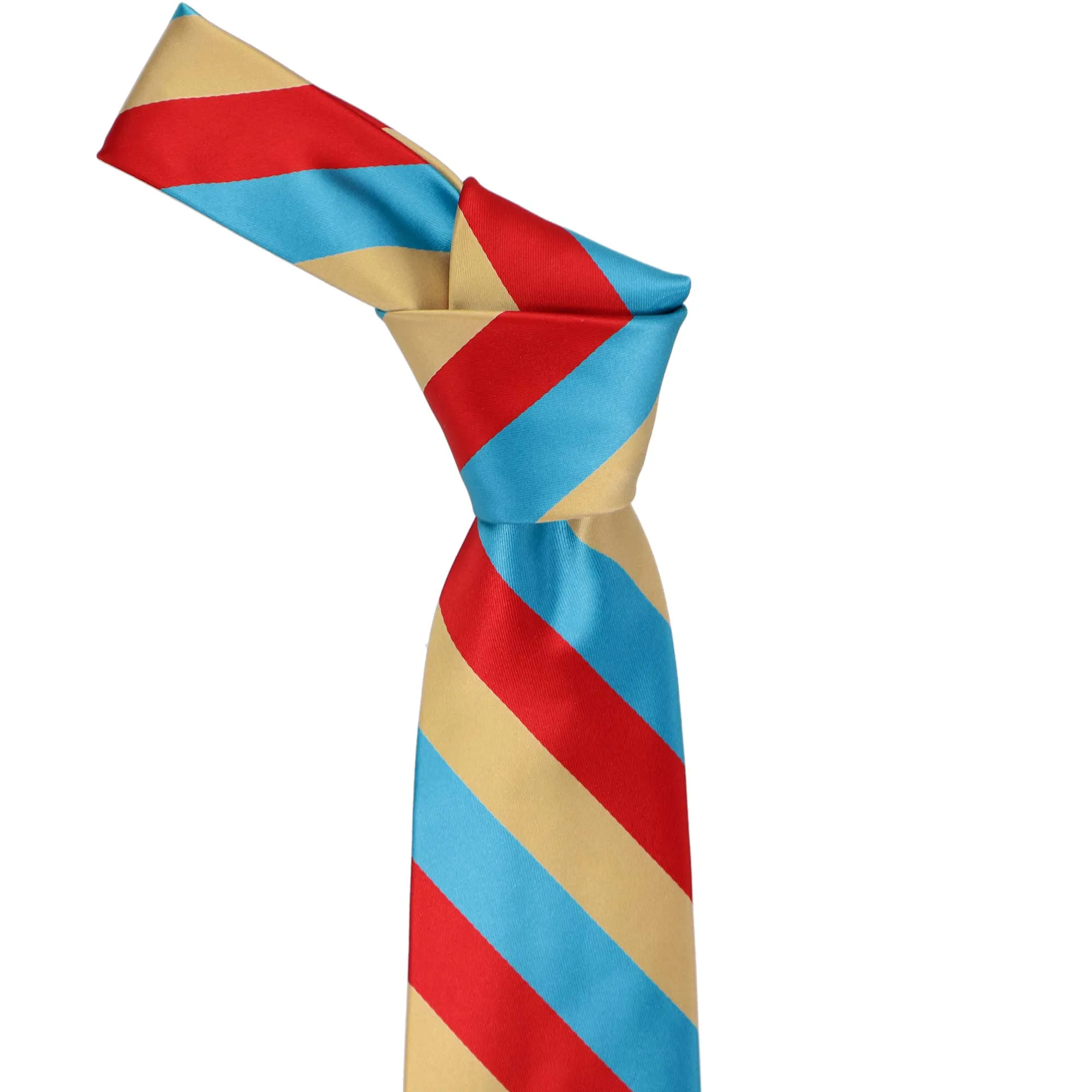 Red, Pale Gold and Turquoise Striped Tie sold by TieMart product image thumbnail 2
