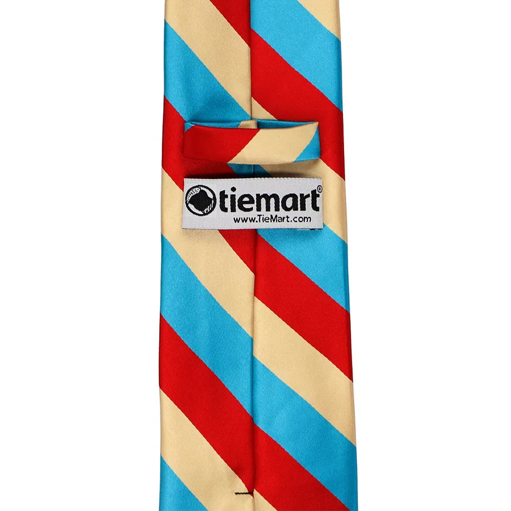 Red, Pale Gold and Turquoise Striped Tie sold by TieMart product image thumbnail 4