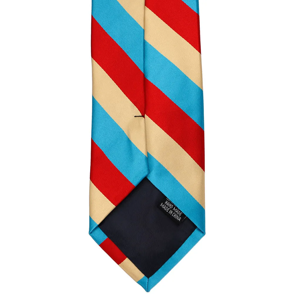 Red, Pale Gold and Turquoise Striped Tie sold by TieMart product image thumbnail 5
