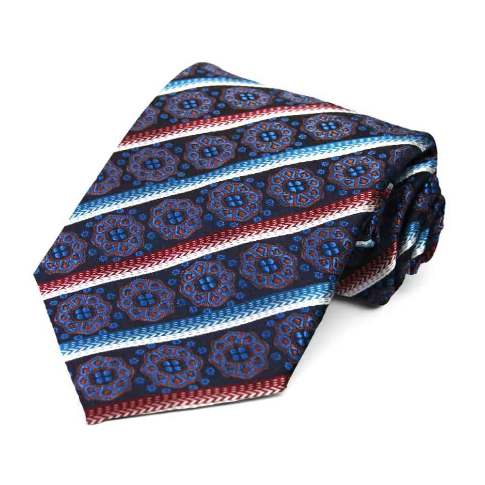 Burgundy Mesa Medallion Stripe Necktie sold by TieMart