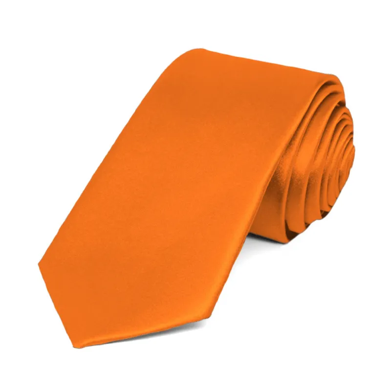 Pumpkin Orange Slim Solid Color Necktie, 2.5" Width sold by TieMart