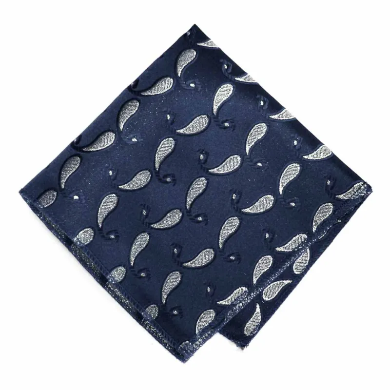 Navy Blue Fairport Paisley Pocket Square sold by TieMart