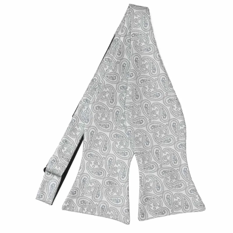 Pale Silver Darlene Paisley Self-Tie Bow Tie sold by TieMart