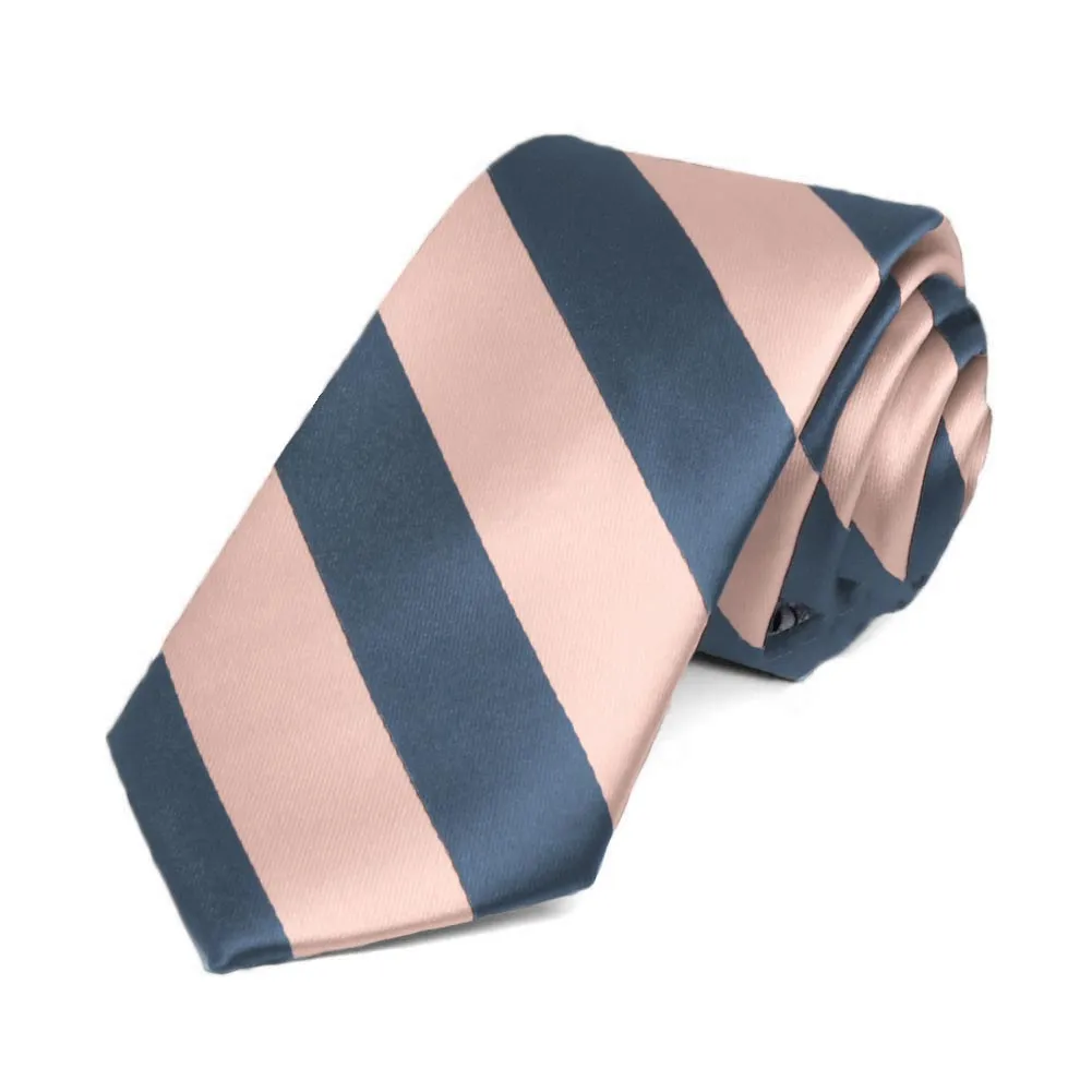 Dusty Blue and Petal Striped Slim Tie, 2.5" Width sold by TieMart