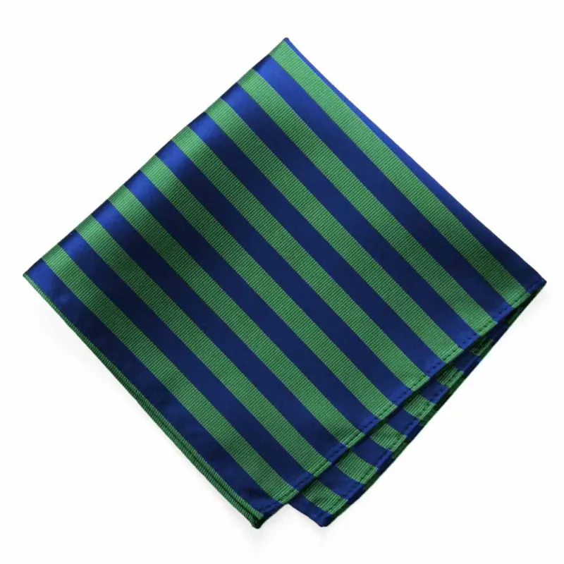 Kelly Green and Royal Blue Formal Striped Pocket Square sold by TieMart