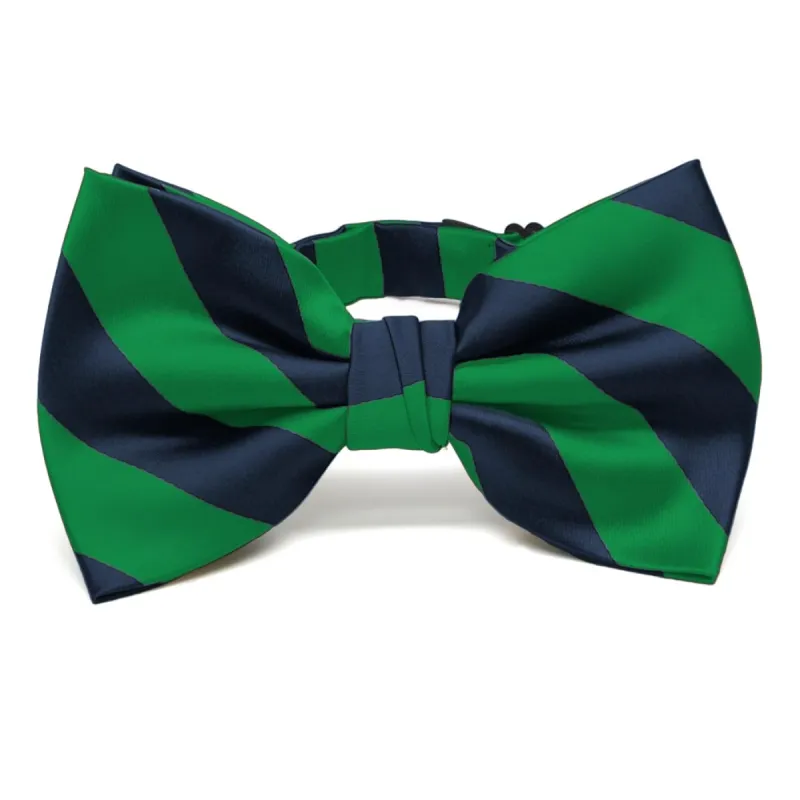 Kelly Green and Navy Blue Striped Bow Tie sold by TieMart