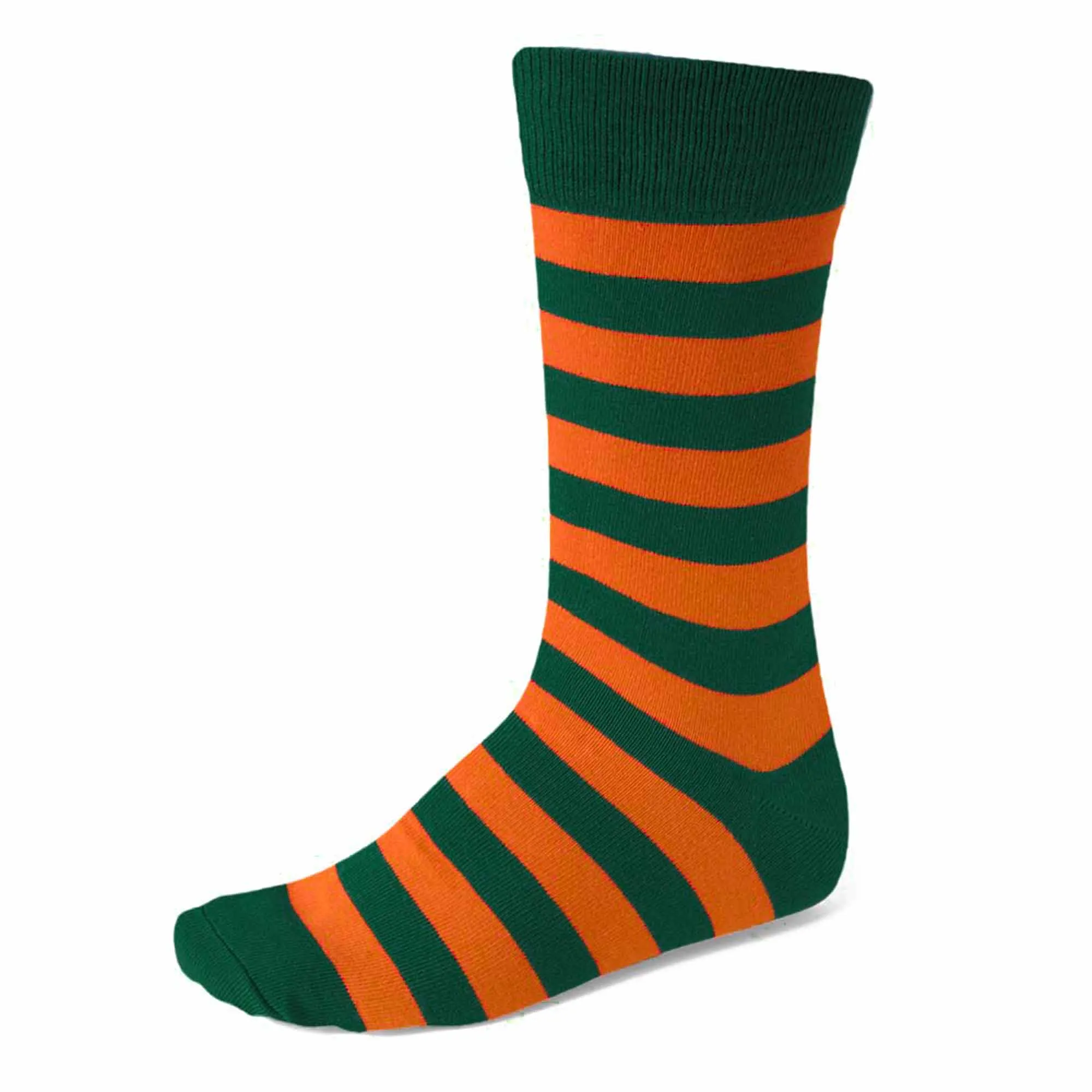 Men's Hunter Green and Orange Striped Socks sold by TieMart
