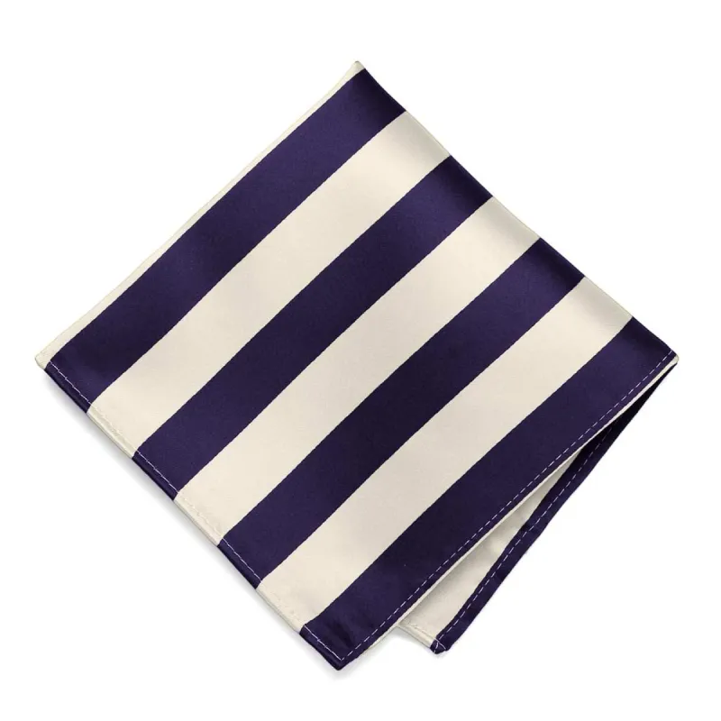 Lapis Purple and Ivory Striped Pocket Square sold by TieMart