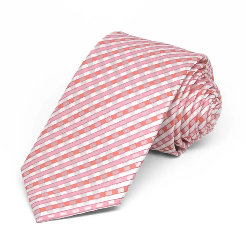 Perfect Pink George Plaid Slim Necktie, 2.5" Width sold by TieMart