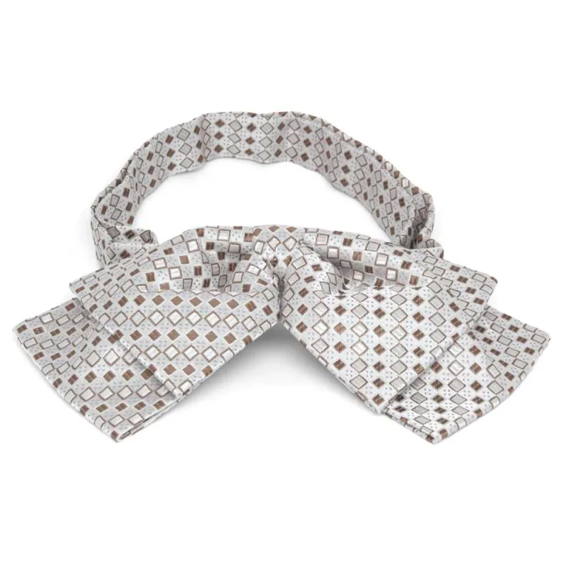 Oatmeal Brown Marie Square Pattern Floppy Bow Tie sold by TieMart