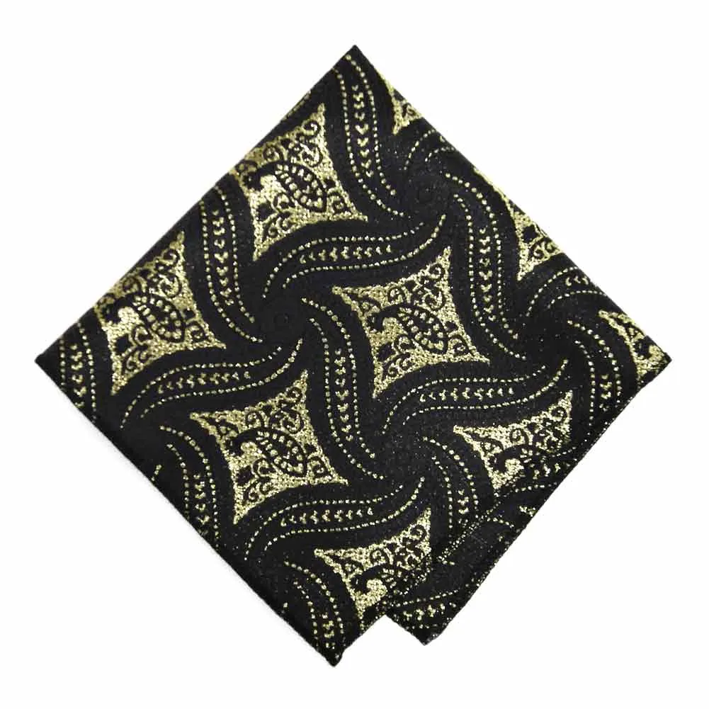 Black and Gold Chadwick Paisley Pocket Square sold by TieMart