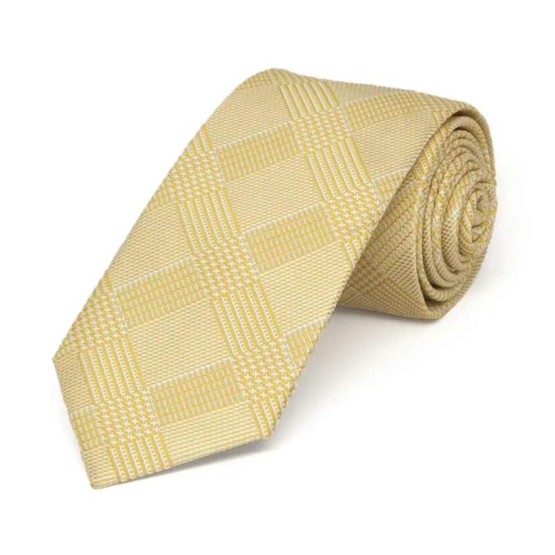Sunflower Yellow Michael Glen Plaid Slim Necktie, 2.5" Width sold by TieMart