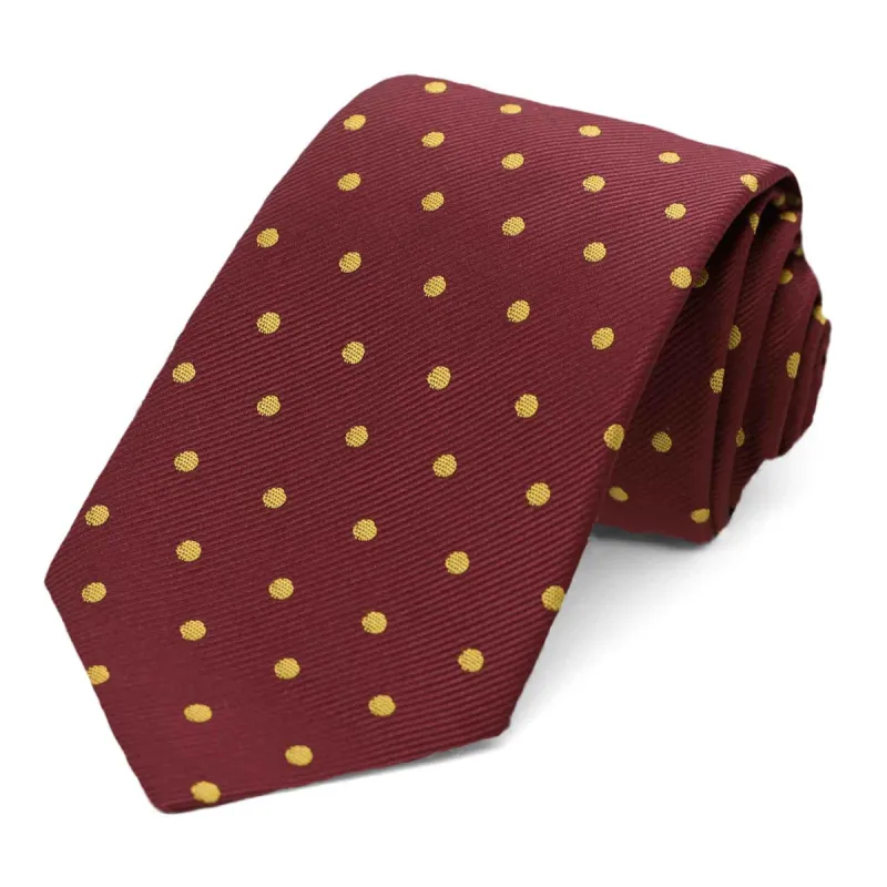 Maroon and Gold Polka Dot Necktie sold by TieMart