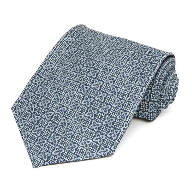 Dusty Blue Heiress Floral Check Cotton/Silk Necktie sold by TieMart