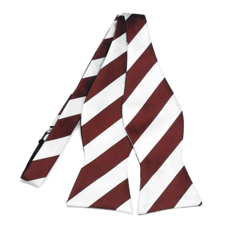 Burgundy and White Striped Self-Tie Bow Tie sold by TieMart