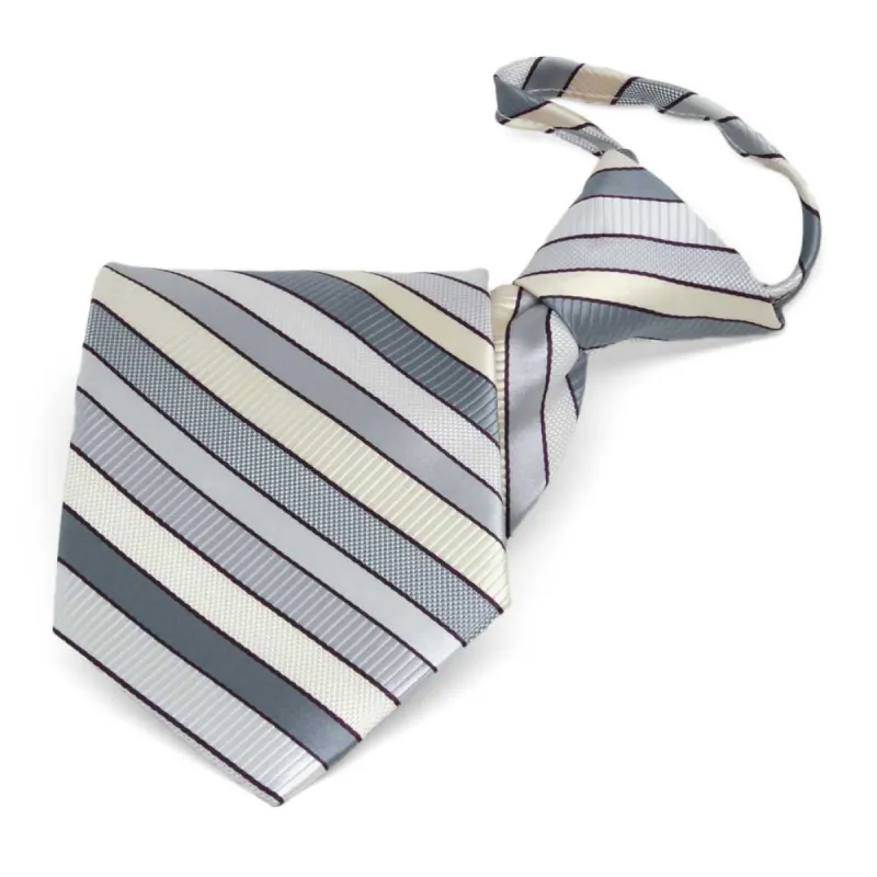 Light Silver Douglas Striped Zipper Tie sold by TieMart