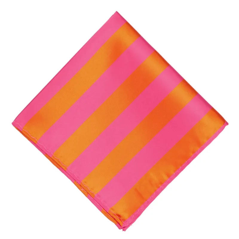 Hot Pink and Orange Striped Pocket Square sold by TieMart