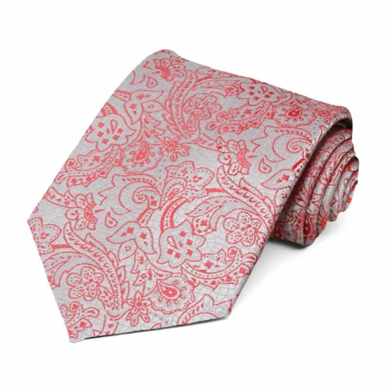 Guava and Silver Galway Floral Necktie sold by TieMart