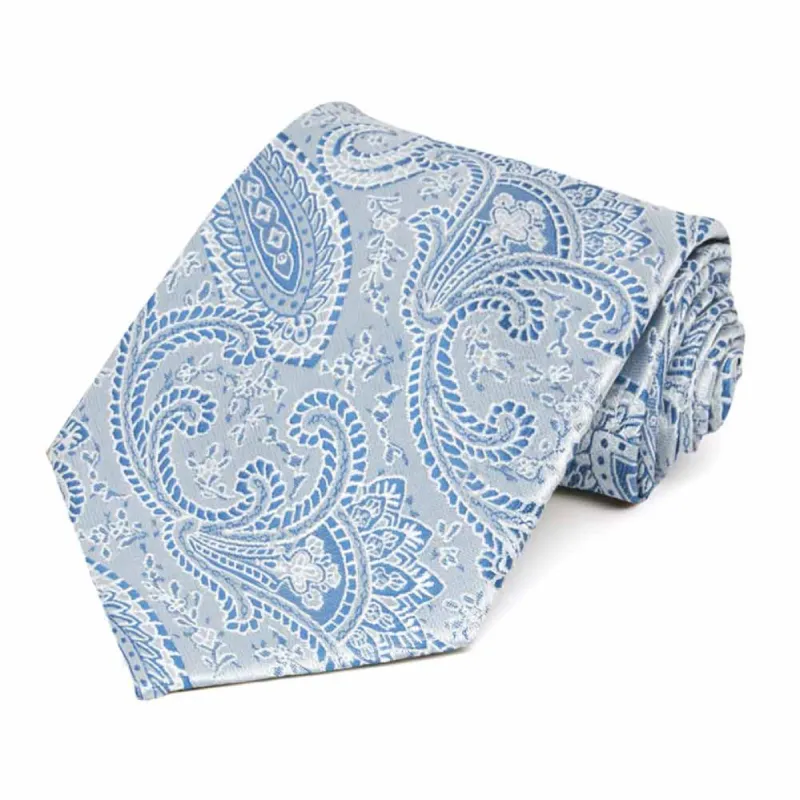 Pastel Blue Clara Paisley Extra Long Necktie sold by TieMart
