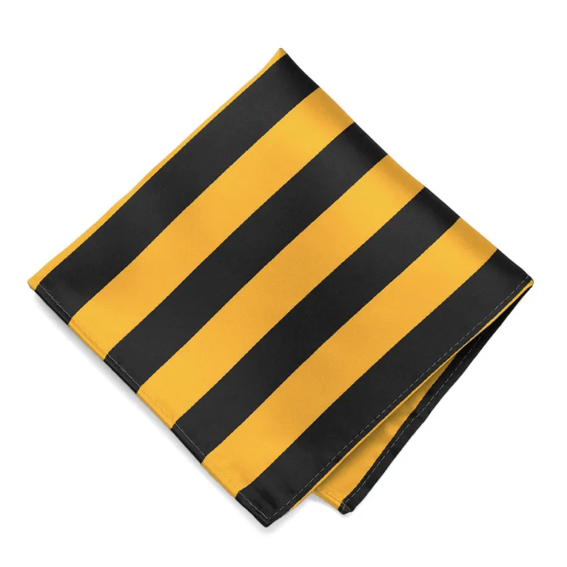 Golden Yellow and Black Striped Pocket Square sold by TieMart
