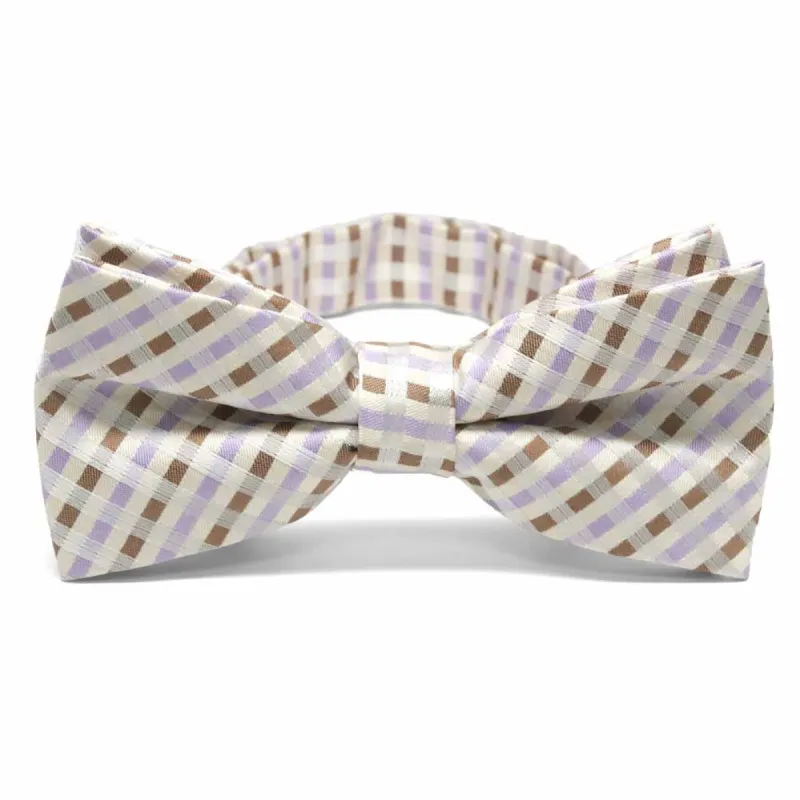 Cream George Plaid Band Collar Bow Tie sold by TieMart