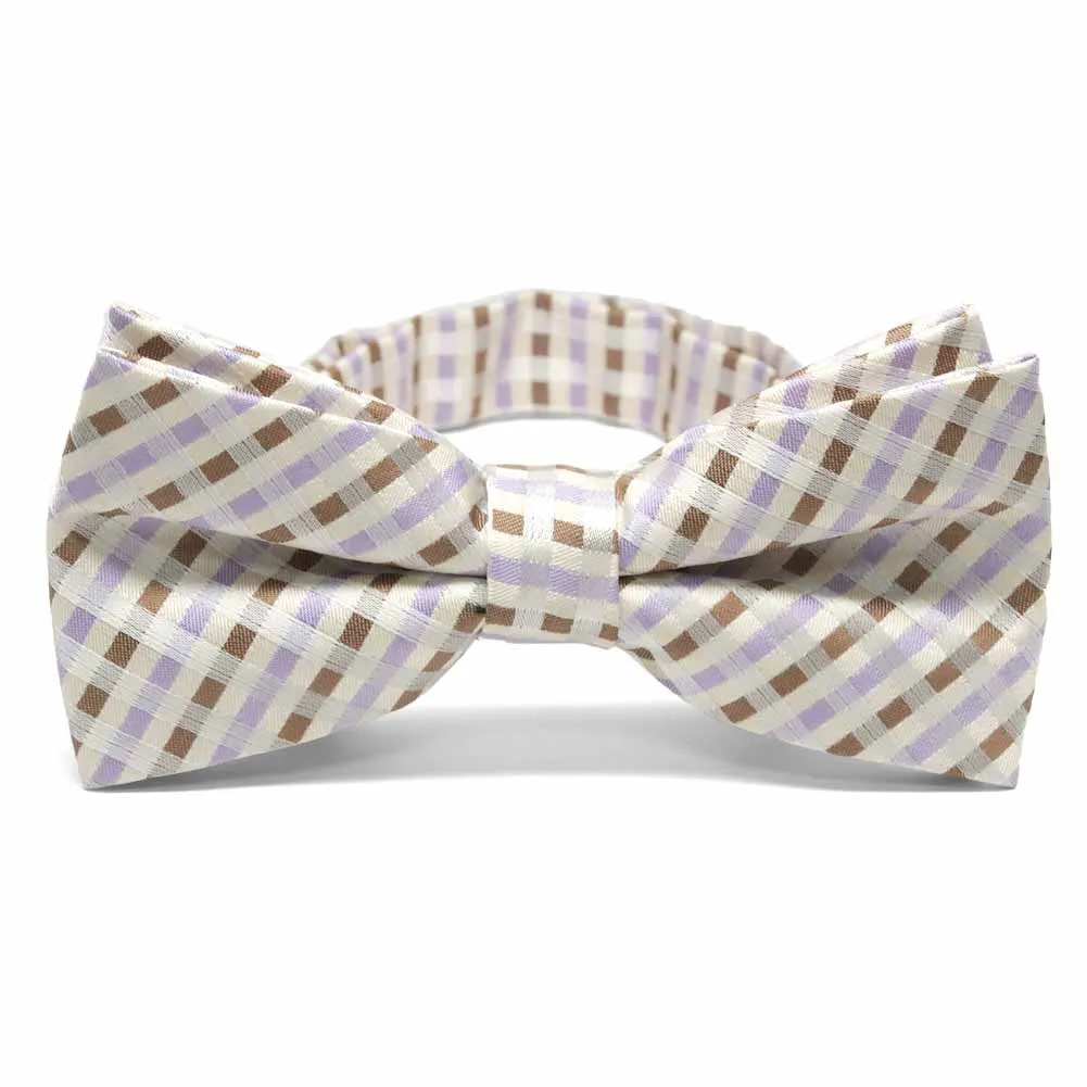 Cream George Plaid Band Collar Bow Tie sold by TieMart