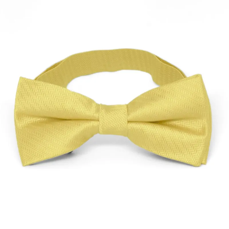 Butter Yellow Herringbone Silk Bow Tie sold by TieMart