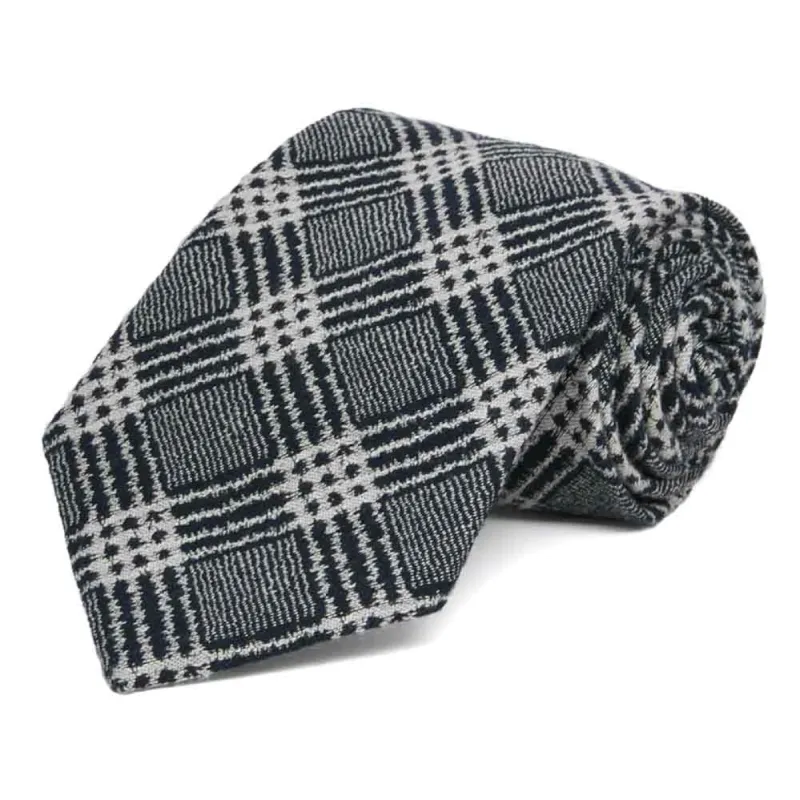 Black and Gray Admin Plaid Wool/Silk Extra Long Necktie sold by TieMart