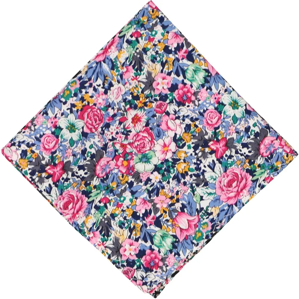 Dusty Blue and Pink Brentwood Floral Pocket Square sold by TieMart