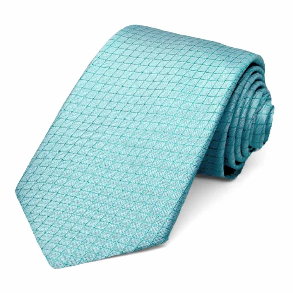 Bright Blue Groomsmen Lattice Cotton/Silk Narrow Necktie, 3" Width sold by TieMart