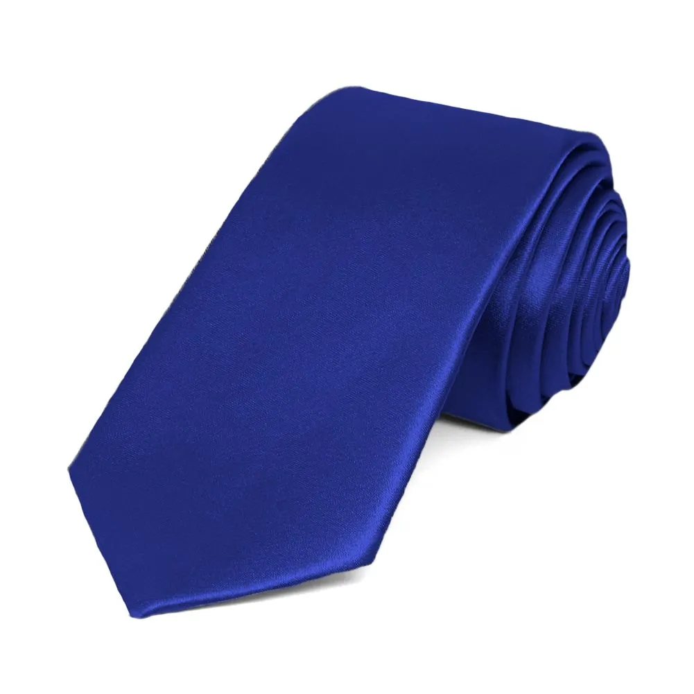 Sapphire Blue Slim Solid Color Necktie, 2.5" Width sold by TieMart