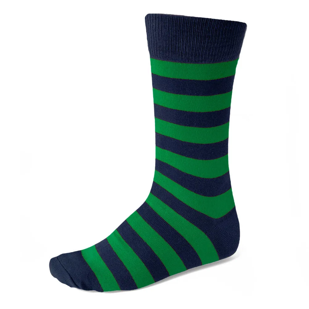 Men's Kelly Green and Navy Blue Striped Socks sold by TieMart