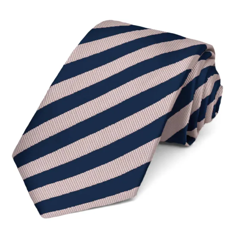 Blush Pink and Navy Blue Formal Striped Tie sold by TieMart