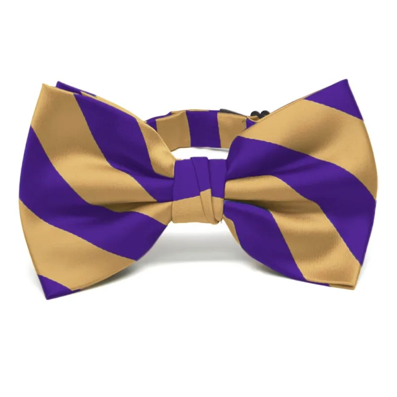 Dark Purple and Honey Gold Striped Bow Tie sold by TieMart