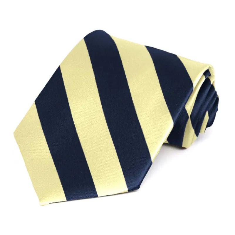 Navy Blue and Light Yellow Striped Tie sold by TieMart