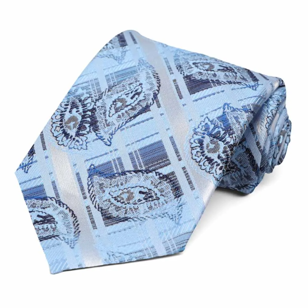 Sky Blue Oxbow Plaid Necktie sold by TieMart
