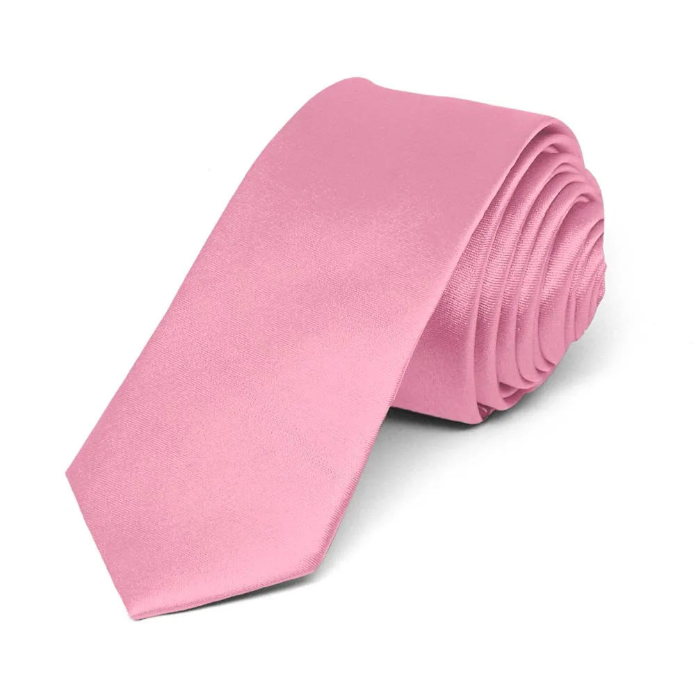 Bright Pink Skinny Solid Color Necktie, 2" Width sold by TieMart