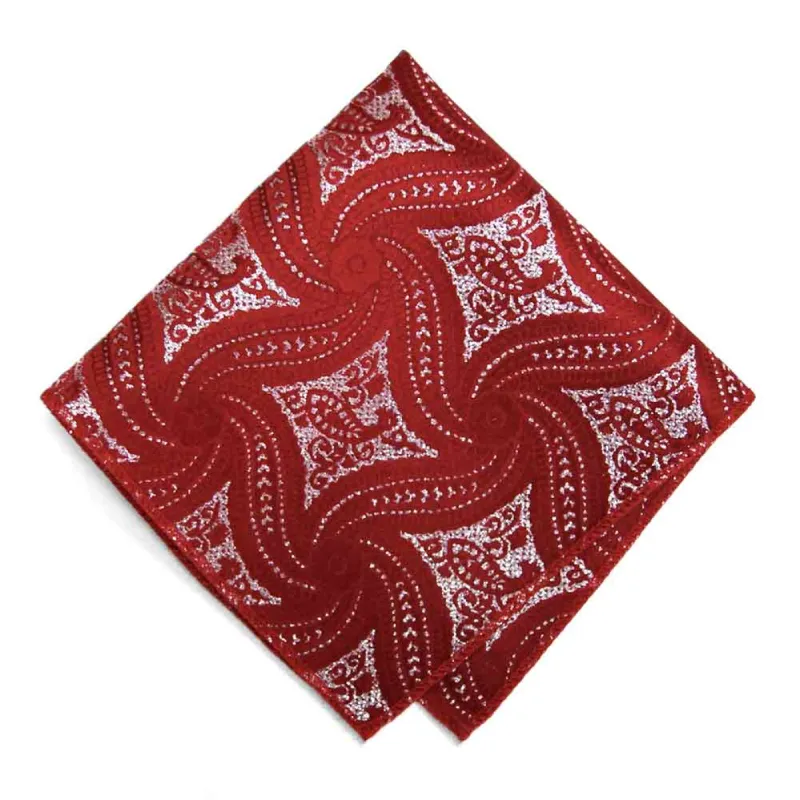 Red and Silver Chadwick Paisley Pocket Square sold by TieMart