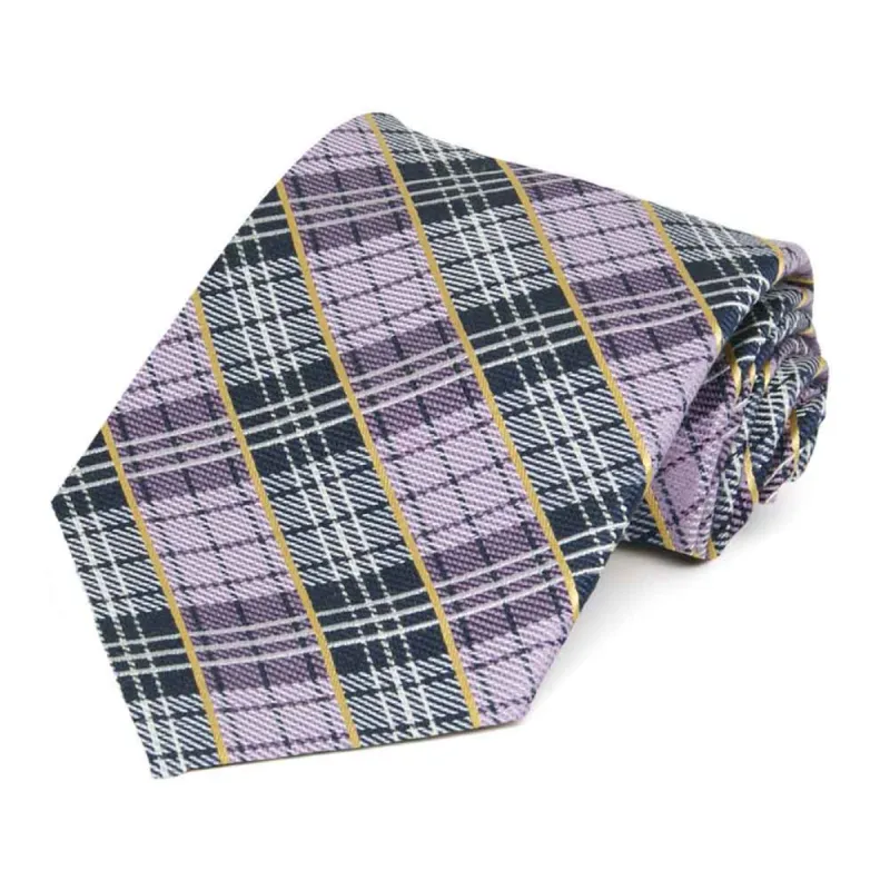 Light Purple Princely Plaid Cotton/Silk Necktie sold by TieMart