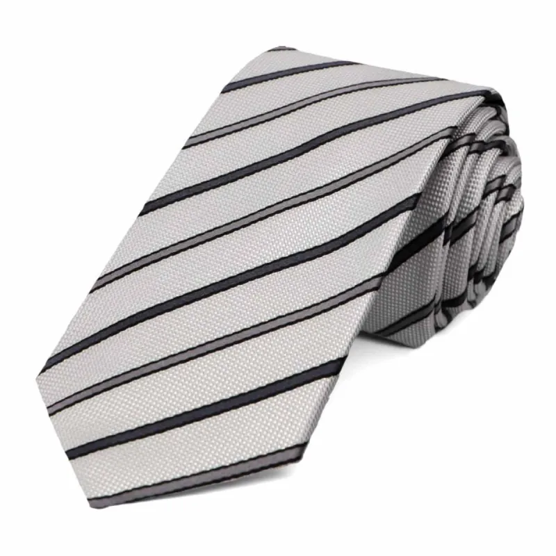 Silver Stanley Striped Slim Necktie sold by TieMart