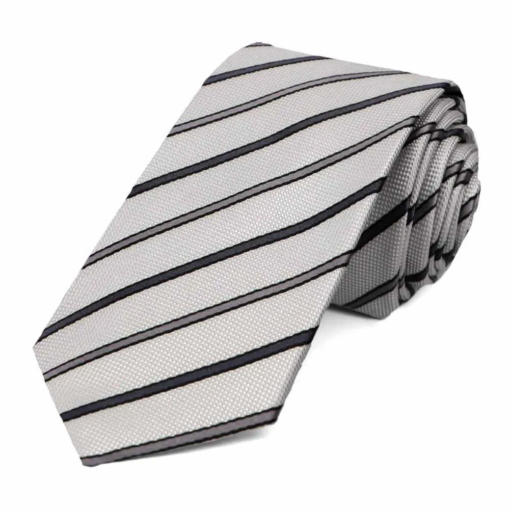 Silver Stanley Striped Slim Necktie sold by TieMart