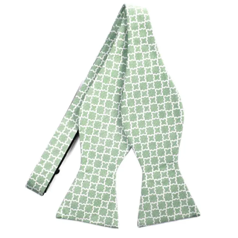 Juniper Green Moroccan Trellis Cotton/Silk Self-Tie Bow Tie sold by TieMart