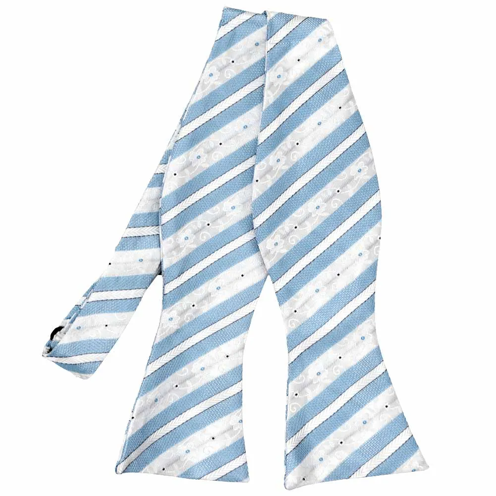 Sky Blue Anna Floral Striped Self-Tie Bow Tie sold by TieMart