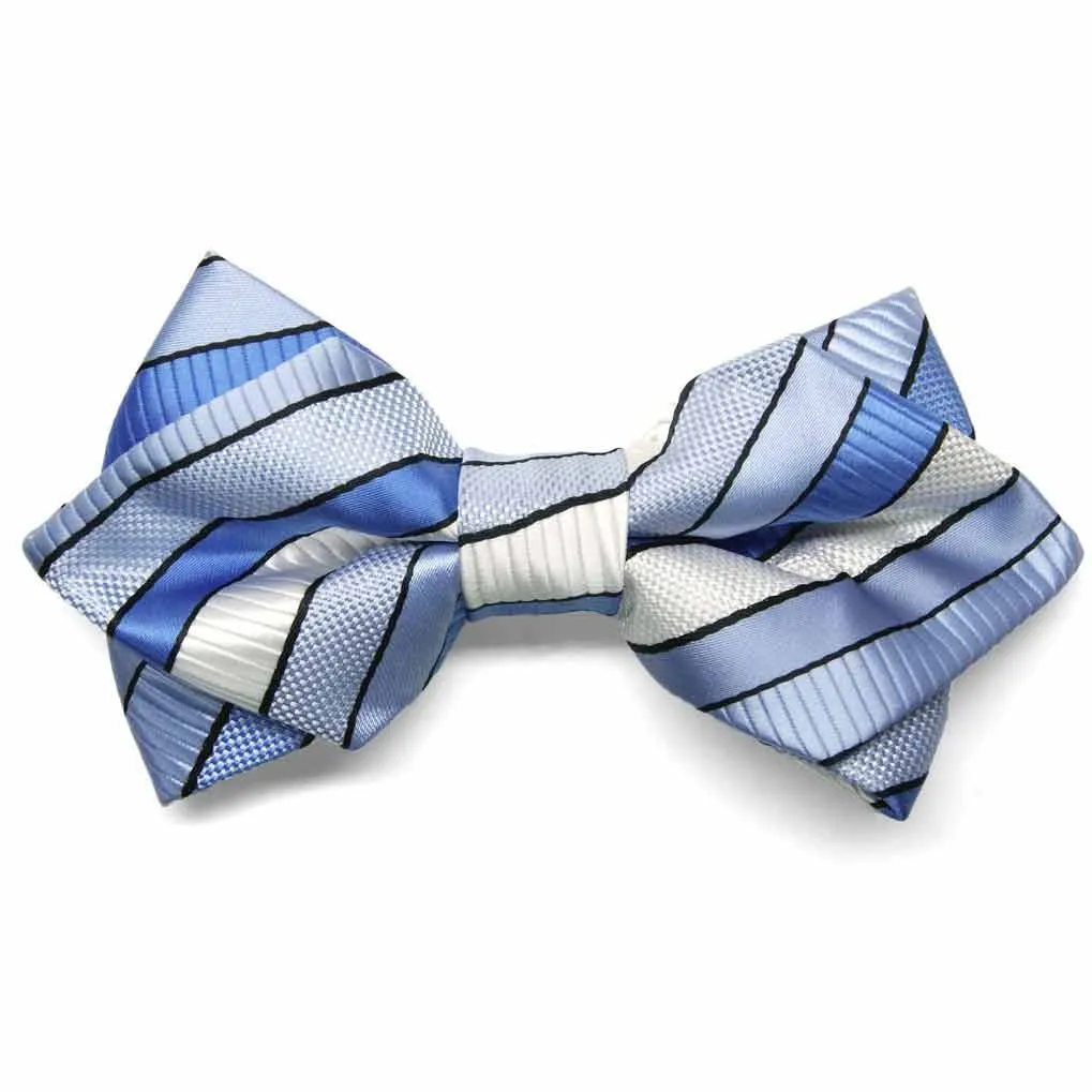 Wave Blue Douglas Striped Diamond Tip Bow Tie sold by TieMart